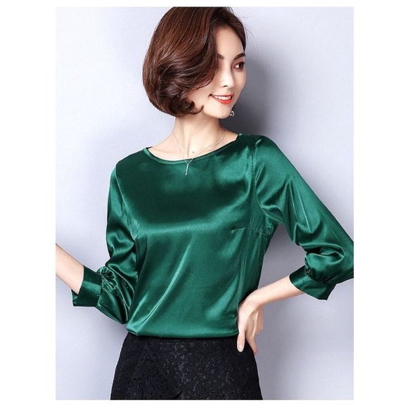 Atasan Wanita Silk Armany Lengan Panjang Terbaru/ Atasan Wanita Polos/ Blouse Silk Premium Polos Wanita/ Atasan Blouse Santai