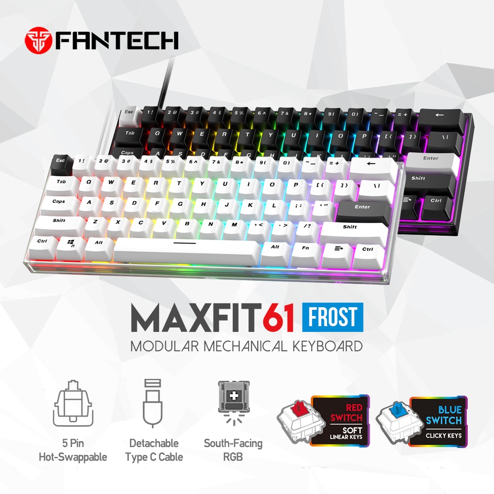 Keyboard Gaming Mechanical RGB Hotswap Fantech MAXFIT61 FROST MK857 FROST RGB Hotswapable Mechanical Gaming Keyboard