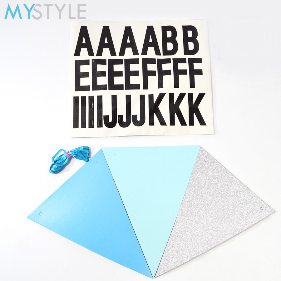 BANNER ULANG TAHUN DIY SEGITIGA GLITTER PINK/BIRU BANNER MURAH BUNTING FLAG