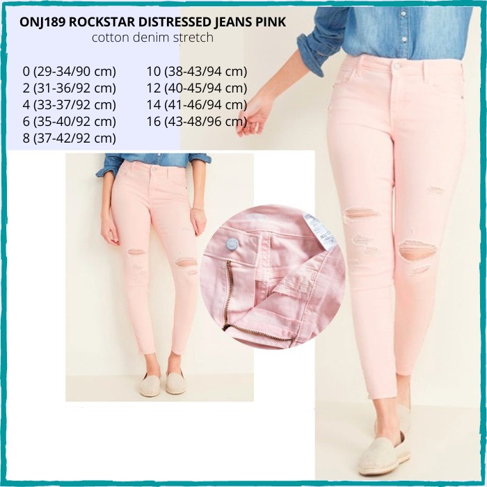 Celana Jeans Wanita Onj189 Rockstar Distressed Jeans Pink