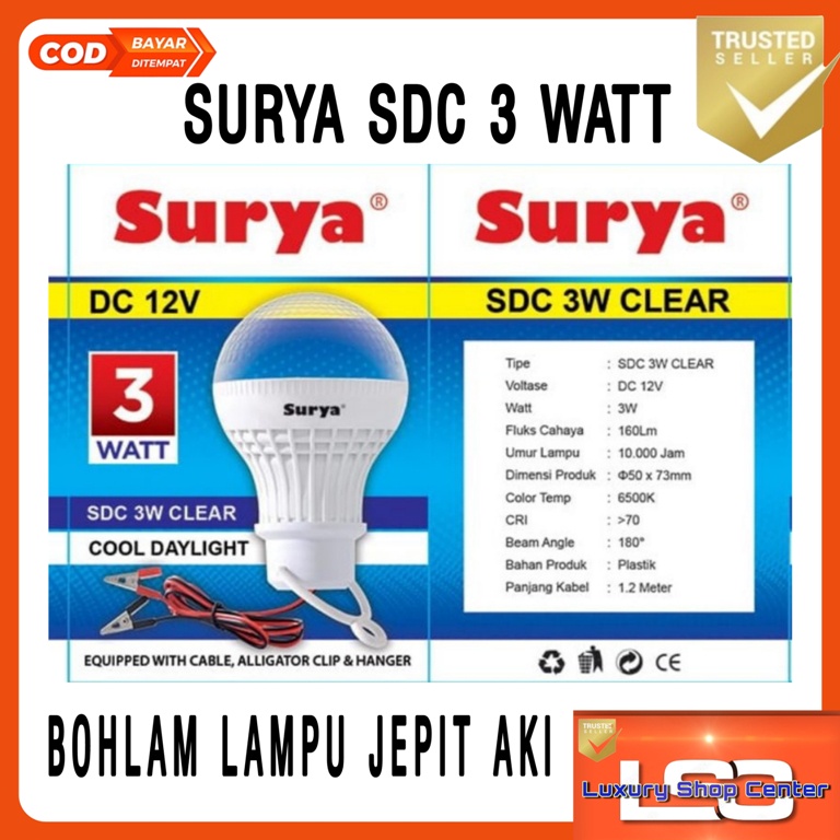 SURYA Bohlam Lampu Jepit AKI DC 12V CLEAR SDC 3W 5W 9W 12W