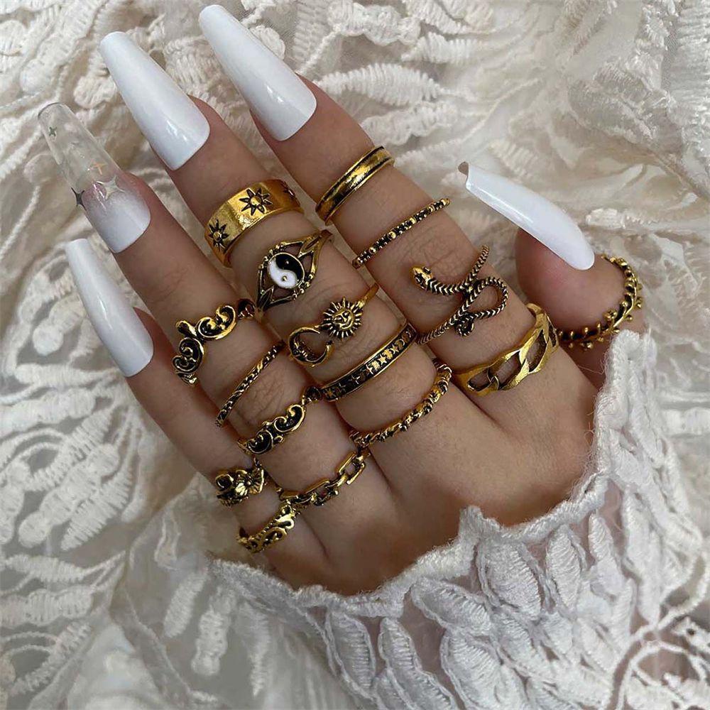 Top 16Pcs/Set Cincin Set Baru 16Pcs/Set Rock Punk Boho Vintage Aksesoris Tangan