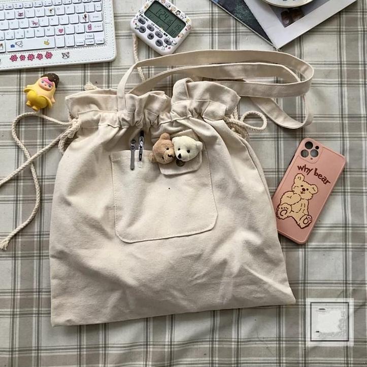 [PMB] AC TBDSCK Drawstring Linen Canvas Drawstring Tote Bag Tas Serut Jinjing Bahu Kanvas Motif Kota