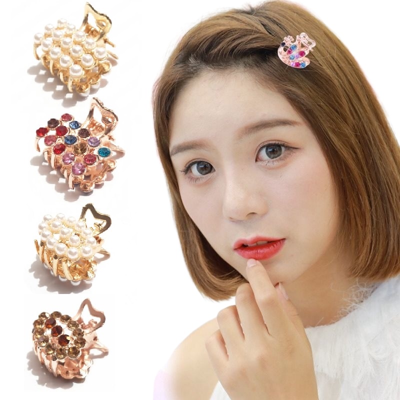 Jedai Logam 2.5cm ala Korea Wanita Dewasa Permata Mutiara Warna Gold Jepit Rambut Alloy Jepitan Poni Elegan Hair Claw Clips