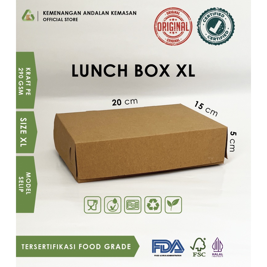 

Paper Lunch Box Kraft Food Grade XL / Kotak Makan Coklat Laminasi (WAJIB MEMBELI EXTRA PACKING)