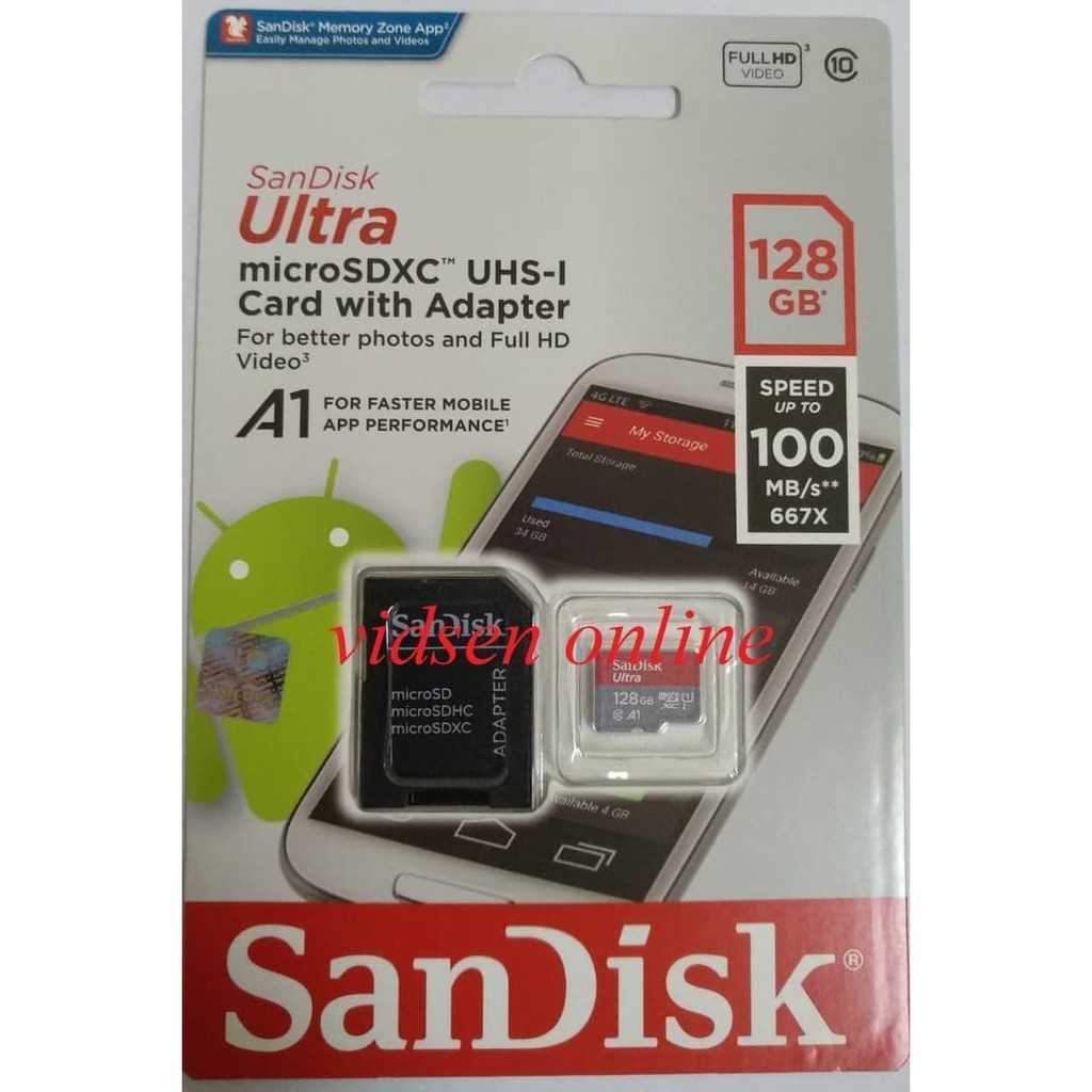 SanDisk Ultra A1 Micro SD Card 128gb 100MBps Class 10 - Garansi Resmi