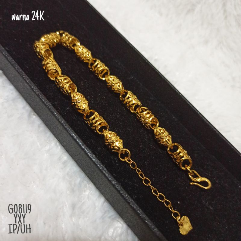 Gelang Yaxiya Rantai Bambu Ukir warna Gold 24k G08119