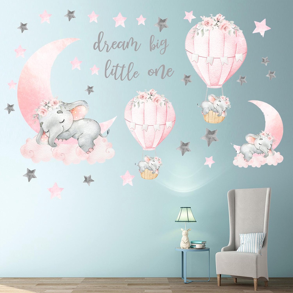 Solighter Wall Decals Peel And Stick Bulan Bintang Gajah