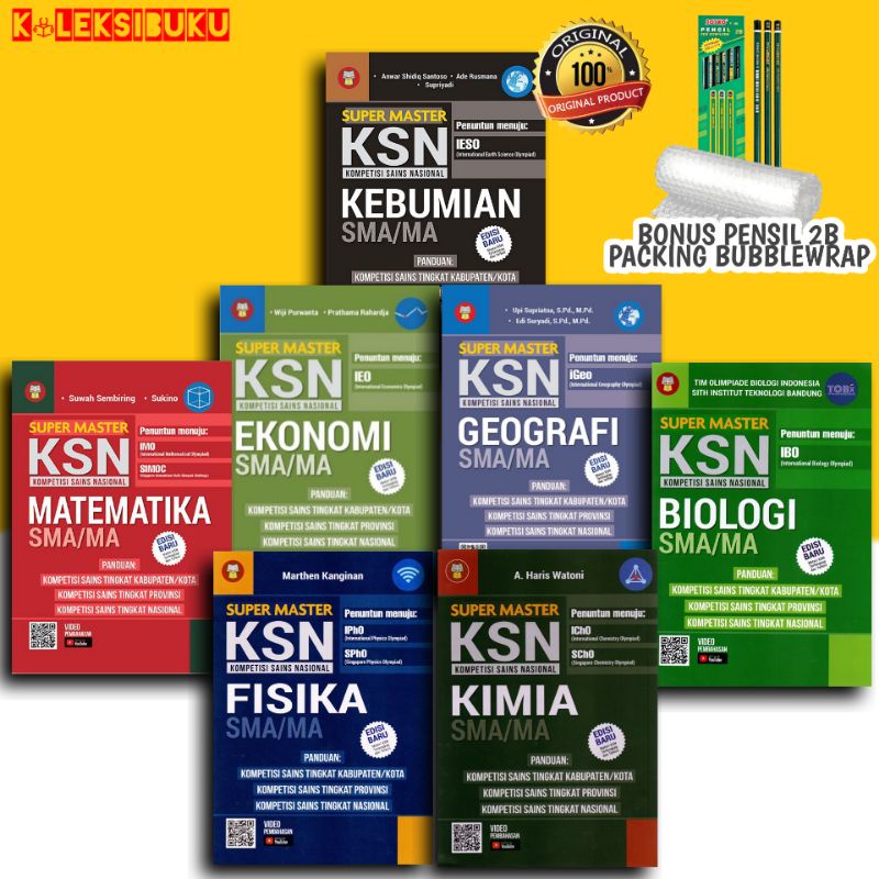 BUKU KSN SMA : SUPER MASTER KSN (KOMPETISI SAINS NASIONAL) SEMUA MATA PELAJARAN /BIOLOGI KSN/ MATEMATIKA KSN/KIMIA KSN/FISIKA KSN/EKONOMI KSN/GEOGRAFI KSN/KEBUMIAN KSN