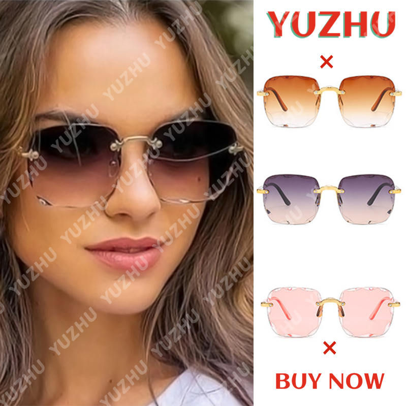 【YUZHU】COD Kacamata Tanpa Bingkai Logam Oversized Frame Square Cut Edge untuk Wanita