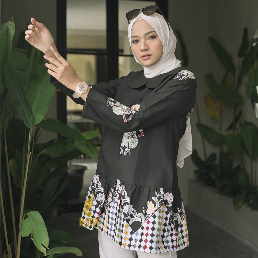 BAJU KEMEJA BATIK WANITA MODERN Prabuseno - Srikandi Blouse Batik Wanita Lengan Panjang