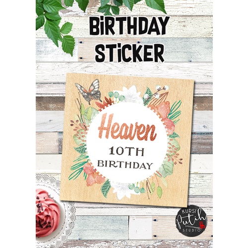 

custom birthday sticker tema butterfly kupu-kupu