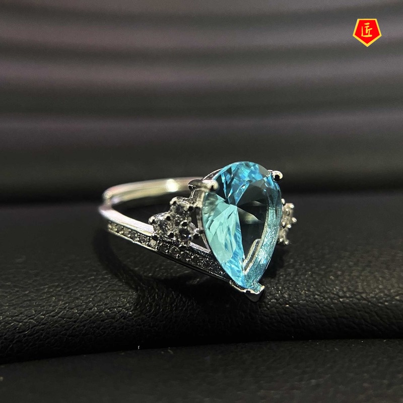 [Ready Stock]Luxury Fashion Natural Topaz Colored Gems Open Ring