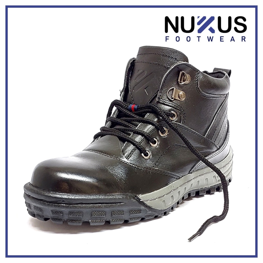 Nukus Sepatu Safety Boots Tali Pria Kulit Sapi Asli Hitam dan Cokelat - DRTL GB