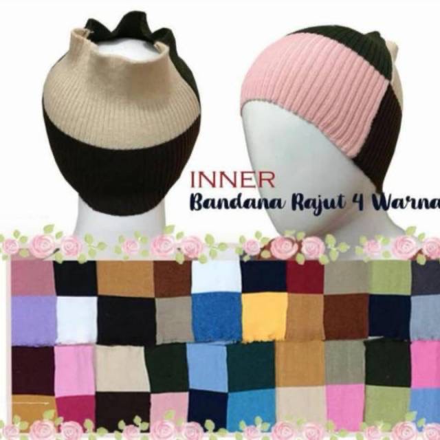 Inner rajut/ bandana rajut 4 warna / bandana kombinasi /ciput rajut anti pusing /inner rajut 4 warna