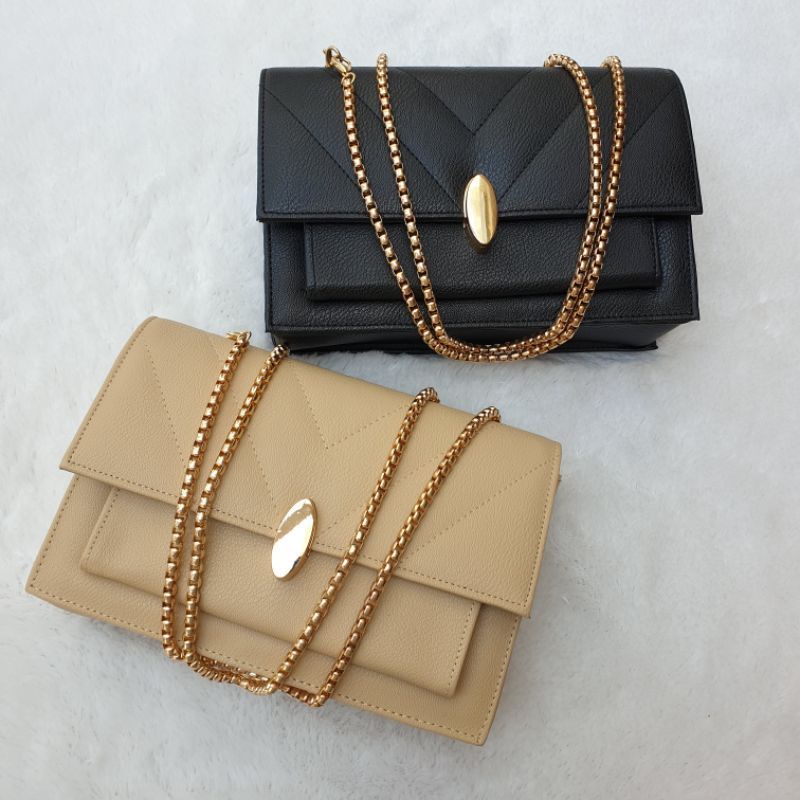 Slingbag Rantai Embose Tas Selempang Wanita Enola Tali Rantai Ulir Emas Original