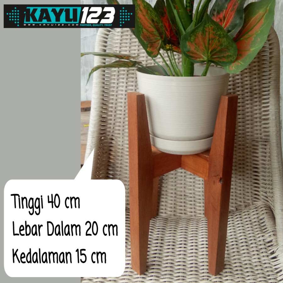 Wooden Vase Stand 40x25 cm Tempat Vas Bunga Pot Tanaman Kayu (WPL-08)