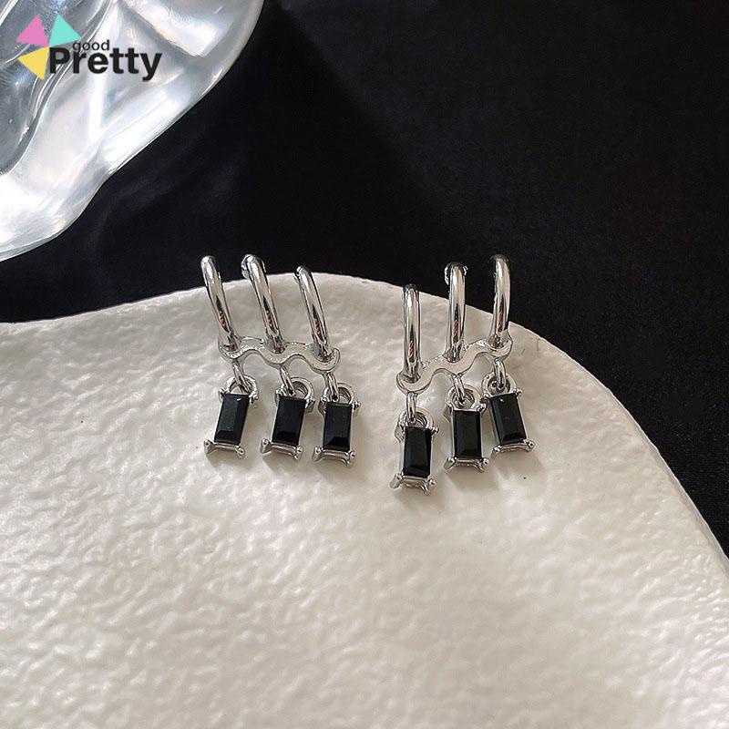 Anting Pejantan Zirkon Gelap Wanita Manis Keren Gaya Niche Design Personality Earrings - PD