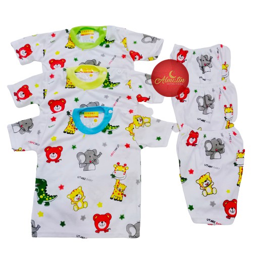 3 Stel Baju Bayi Pendek Kancing Pundak / Baju Anak / Piyama Bayi