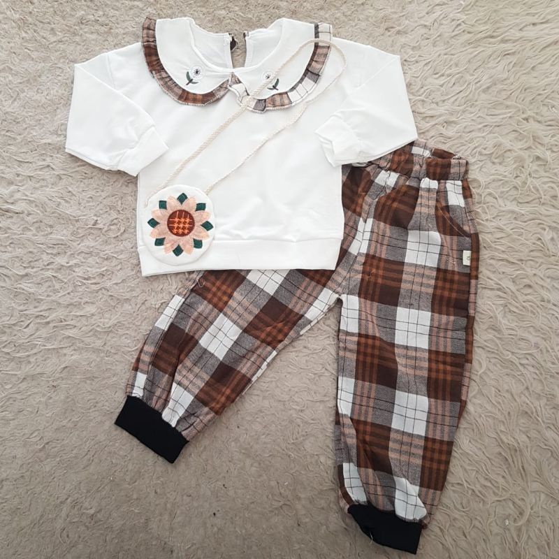 baju bayi import flower tartan Tas