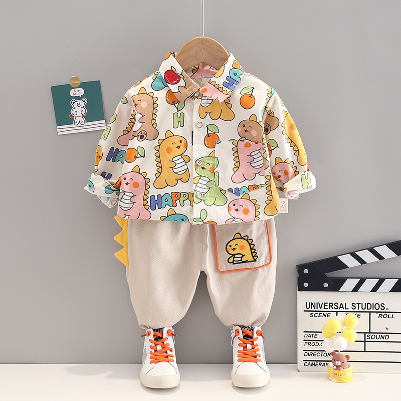 Setelan Kemeja MAX DINO Baju Anak Laki Laki Set 2pcs Karakter Kartun Import