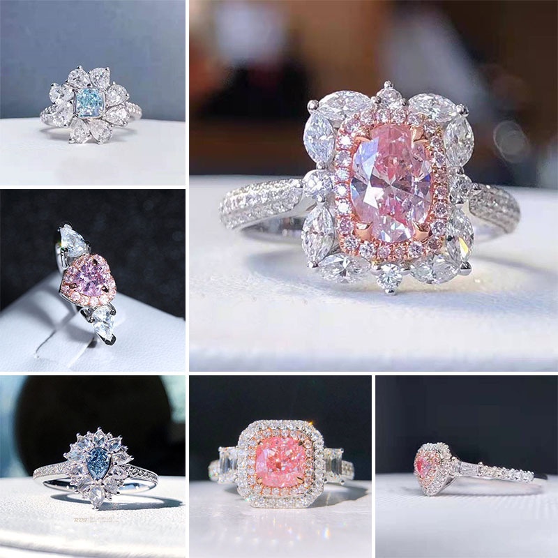 Cincin Adjustable Desain Hati Bahan Stainless Steel 925 Hias Zircon Warna Pink Untuk Wanita