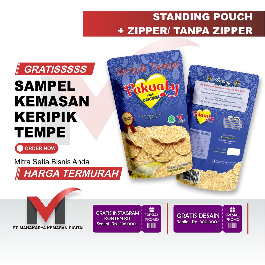 Jual Cetak Standing Pouch Kemasan Keripik Tempe Sampel Shopee Indonesia