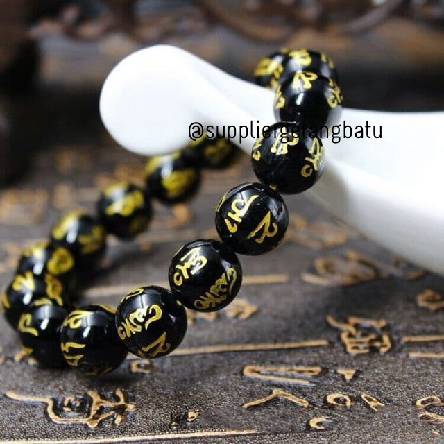 Gelang Batu Mantra Buddha Original 8mm 10mm 12mm 14mm ukir premium tibet craft fashion pria wanita