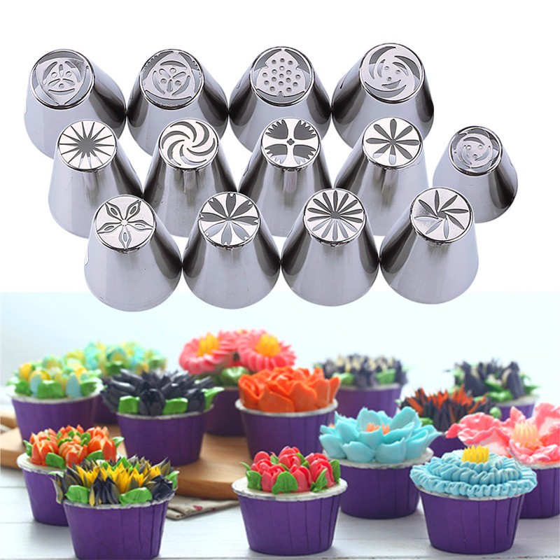 [Bayar Di Tempat]13Pcs Spuit Piping Rusia Ukuran Kecil untuk Icing Kue / Cupcake