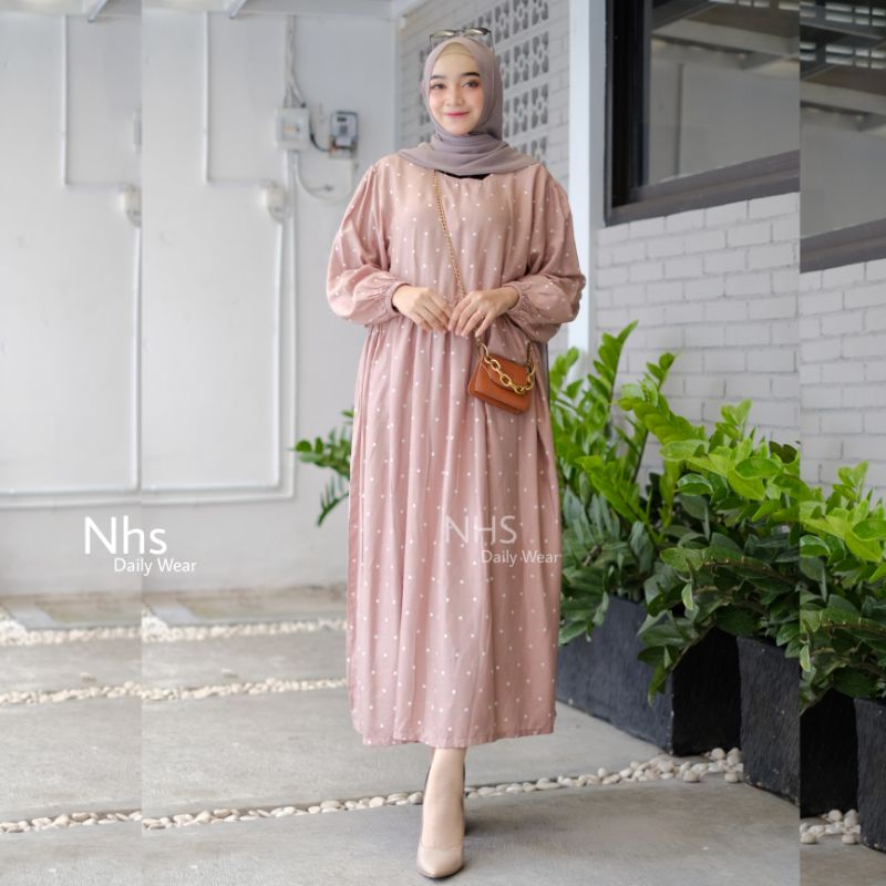 GAMIS DRESS MIDI POLKA Sanso midi BUSUI dress polka size xl dan xxl jumbo