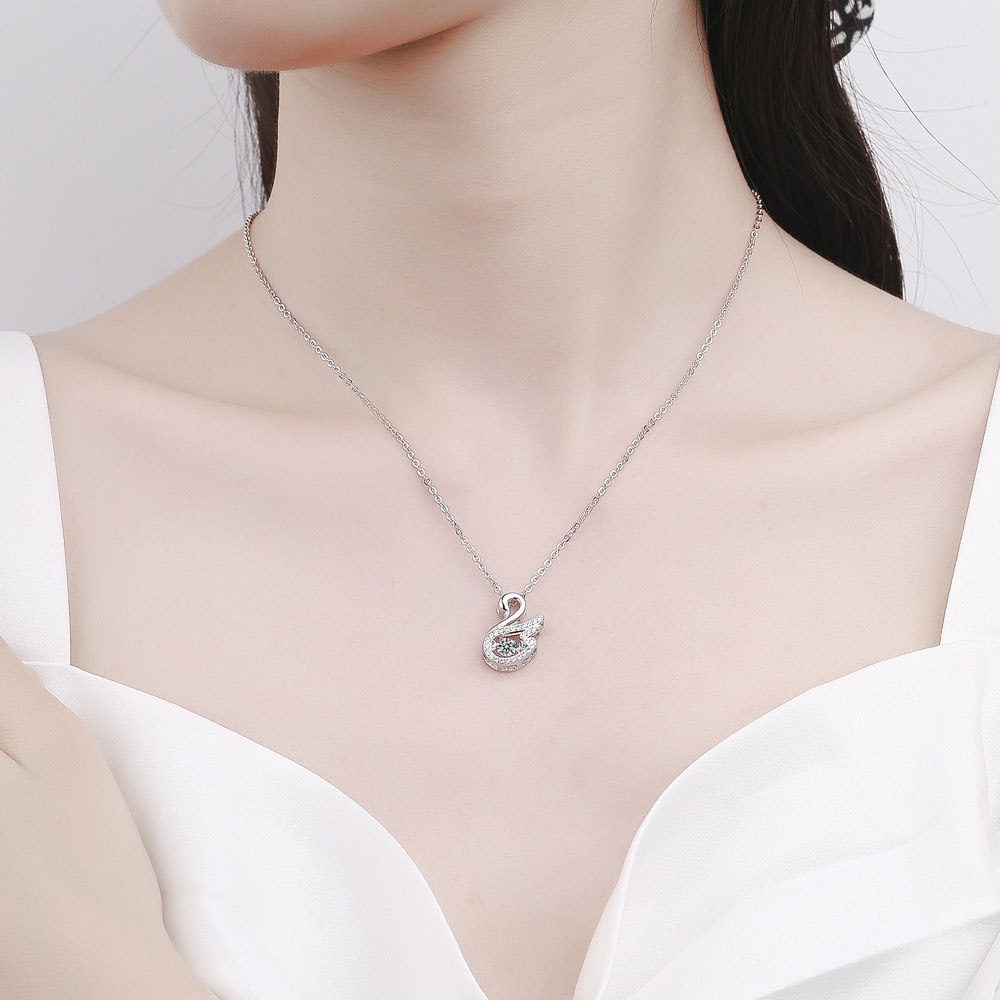 XiaoboACC Kalung Rantai Klavikula Liontin Angsa Bahan Titanium Steel Hypoallergenic Ukuran Untuk Wanita - 40CM+5CM