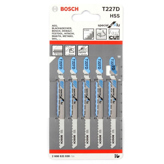 Bosch Mata Jigsaw/Mata Gergaji T227D Bosch Untuk Aluminium / Alma melengkung (Per Pack)