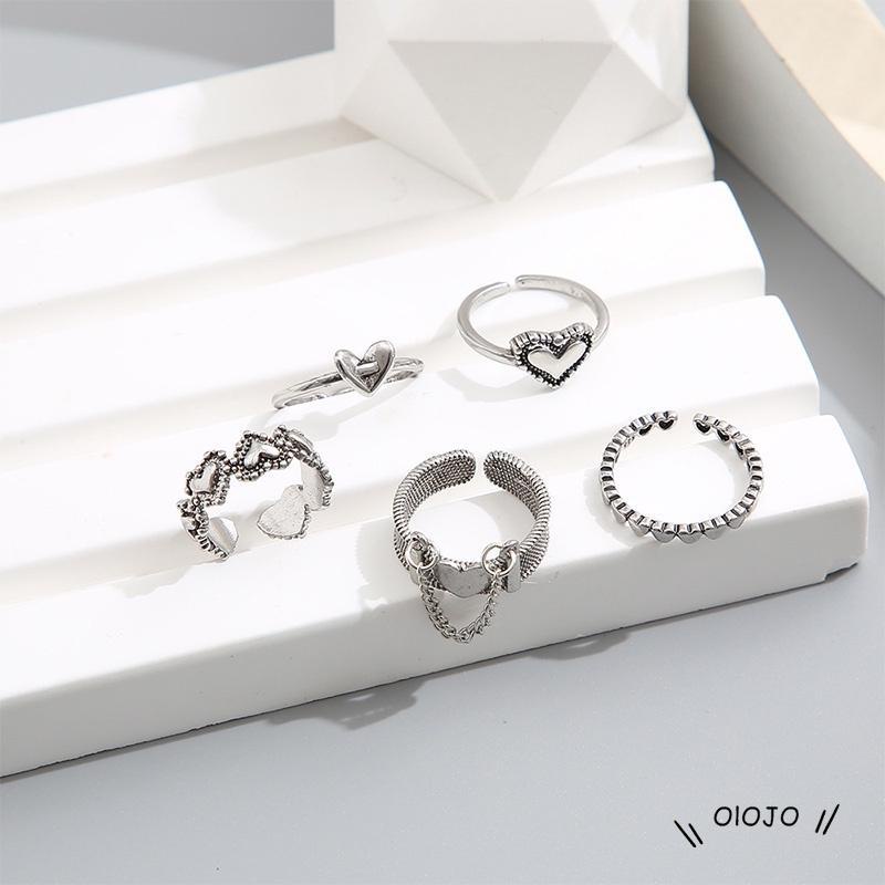 【COD】5pcs / Set Cincin Jari Telunjuk Model Terbuka Desain Hati Hollow Gaya Retro Simpel Kreatif