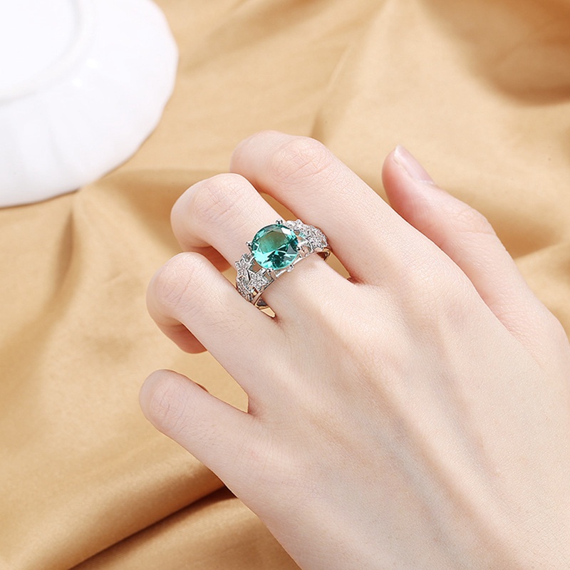 Fancyqube Cincin 925 Sterling Silver Bentuk Oval Cut Out Aksen Zamrud Hijau Biru Merah Zaitun Bahan Zirkon Untuk Wanita
