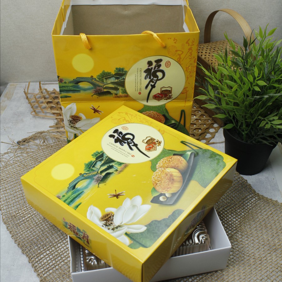 Kotak Dus Kue Bulan / Dus Monncake isi 4 tempat Hampers mooncake - Kuning