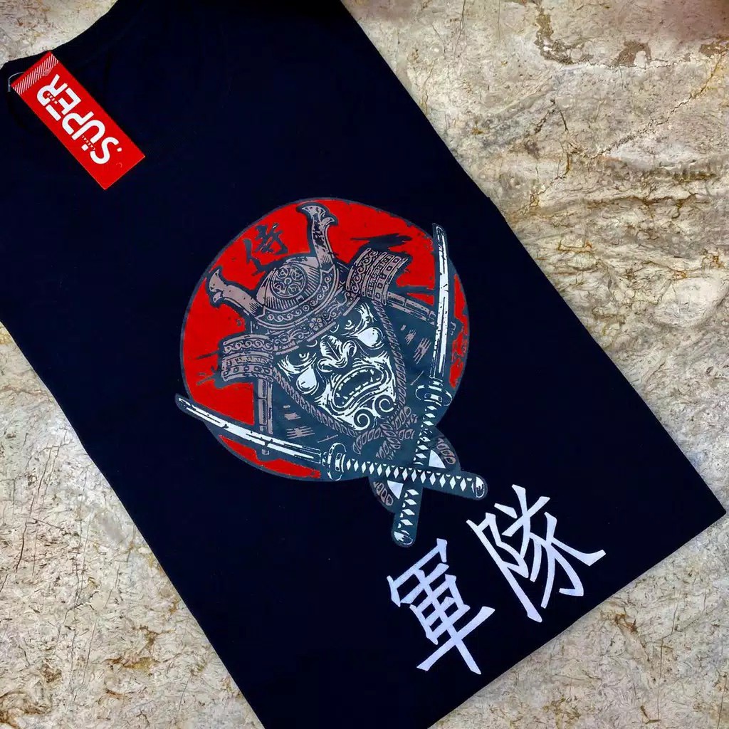 Kaos Pria Atasan Distro T-Shirt Kaos Samurai China Hitam