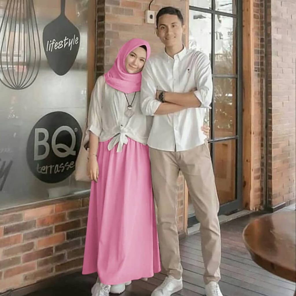 NATURAL COUPLE KAIN MOSSCRAPE MIX KATUN RAMI ( GAMIS WANITA + KEMEJA PRIA )  BAJU COUPLE TERBARU 2022