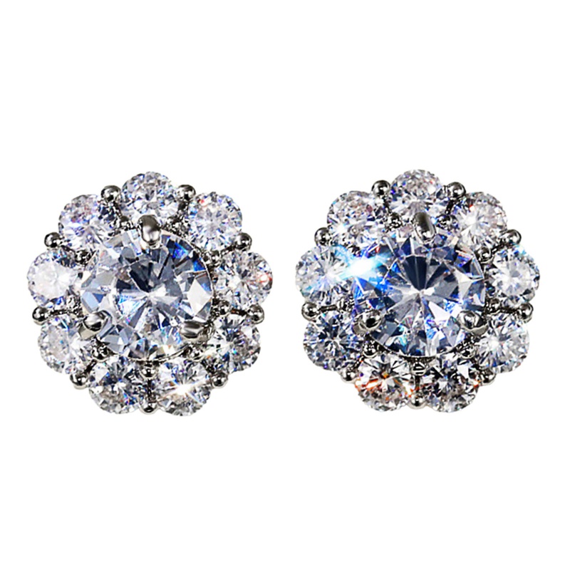 Romantic Flower Shape Women's Stud Earring Dazzling Round Zirconia Crystal Versatile Accessories Female Statement Jewelry|Stud Earrings