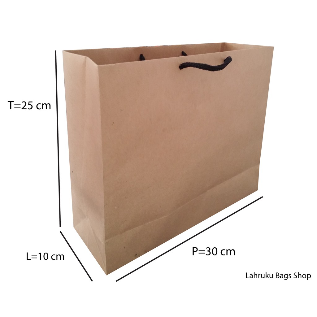 

Paper Bag Polos Custom Bahan kraft Coklat Ukuran PLT 30x10x25 cm Bertali Hitam Kuat Murah Cocok Good