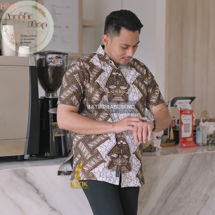 Baju Batik Prabuseno WAYANG PURA LENGAN PENDEK KEMEJA BATIK PRIA KAIN ATASAN COUPLE BAJU COWO COWOK 