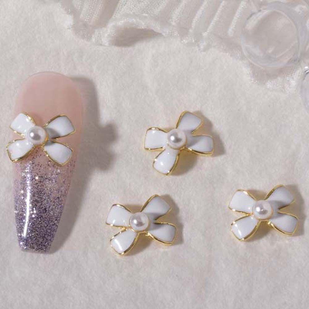 Mxbeauty Bow Nail Art Dekorasi Alloy Manicure Aksesoris Fashion Hitam Putih Ikatan Simpul Nail Drill