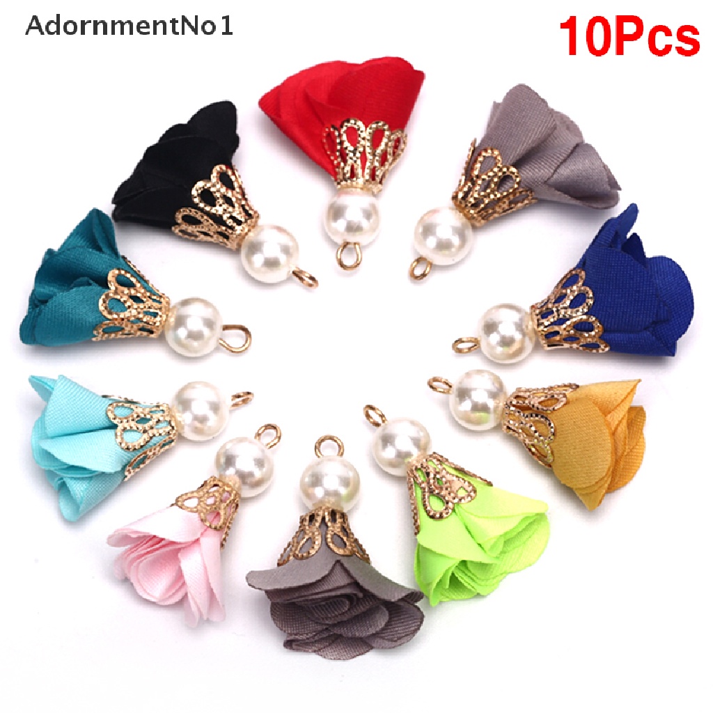 (AdornmentNo1) 10pcs / Set Liontin Bunga + Mutiara Imitasi + Rumbai Untuk Membuat Perhiasan DIY