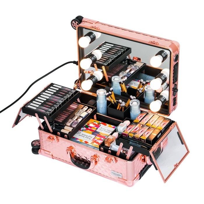 SONIA MILLER CABIN BEAUTY MAKEUP CASE DIAMOND ROSEGOLD W/ 6 LED BULBS