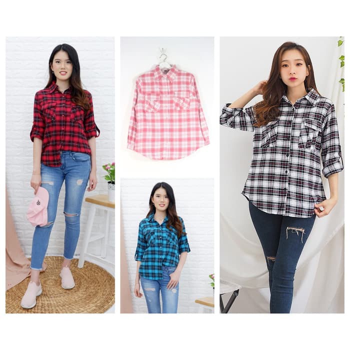 Chamele Kemeja Wanita Flanel Basic Oversize Full Kotak 2120 / 2209