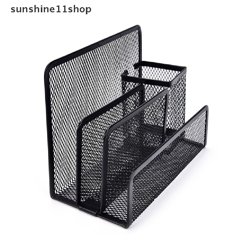 Sho 1pc Rak Organizer Mesh Hitam Holder Kertas File Surat Untuk Meja Kantor