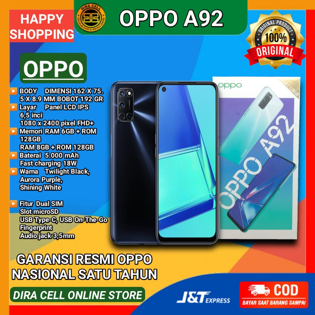 Hp hanphone handphone oppo A92 2020 ram 8 rom 128 hape baru garansi resmi oppo 1 tahun nasional