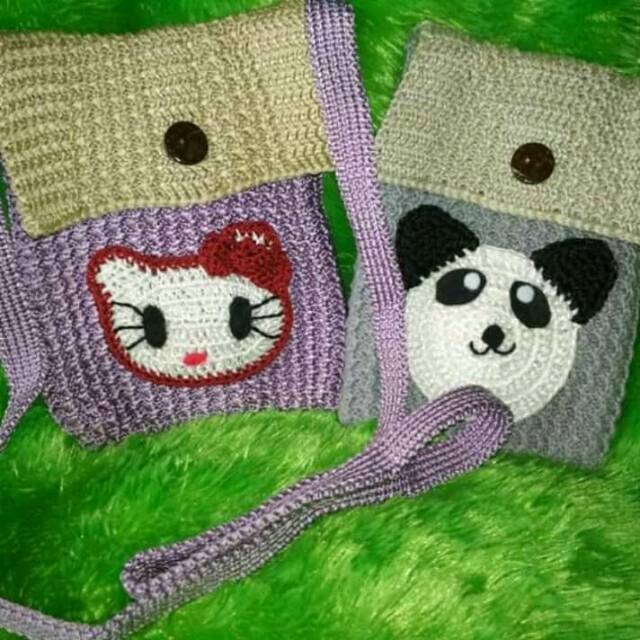 Tas rajut selempang hp karakter