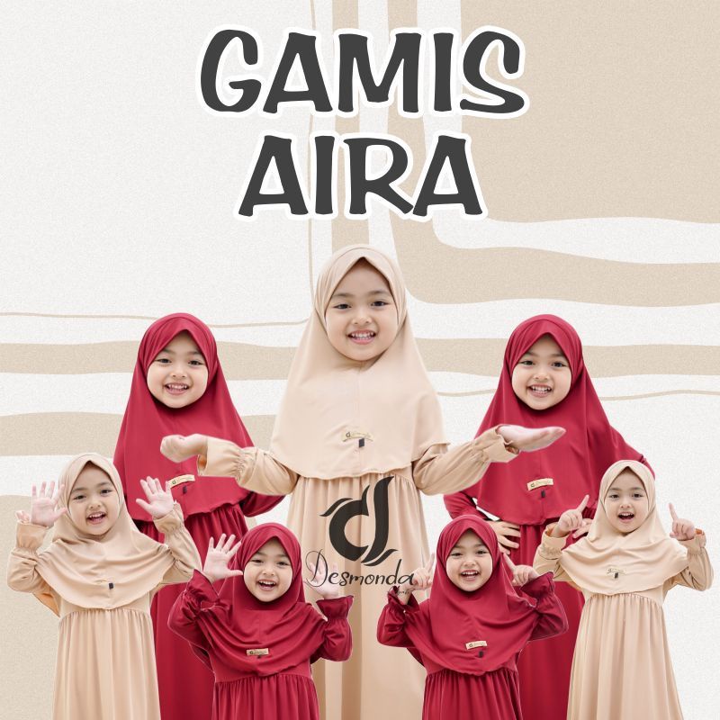 Gamis Aira Set Hijab Anak Perempuan Usia 2-7 Tahun |Setelan Busana Bju Syari Bayi Terbaru 3-5 Thn |Stelan Pakaian Tanggung Little Pineapple Baju Muslim Lucu