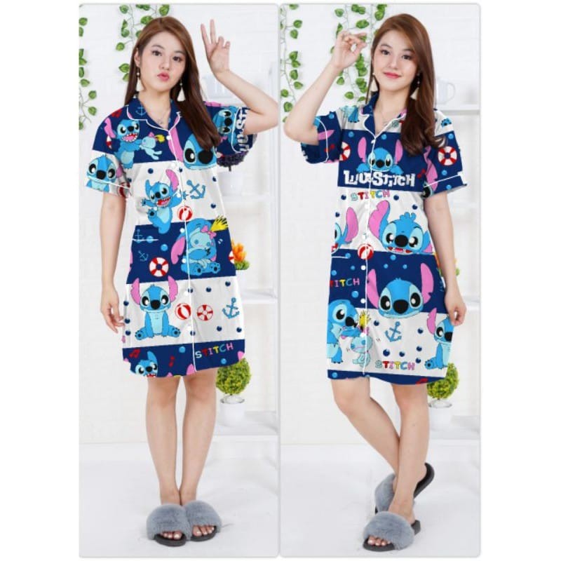 blinqshop baju tidur piyama PP BUNGA TANIA-DST  STITCH SALUR