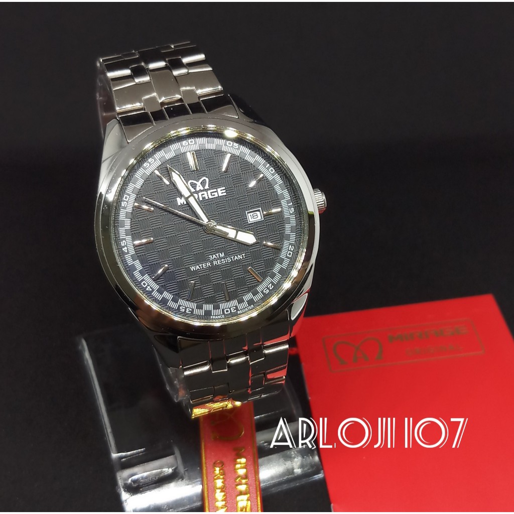 JAM TANGAN MIRAGE PRIA MA 8271 BRP-M SILVER BLACK ORIGINAL